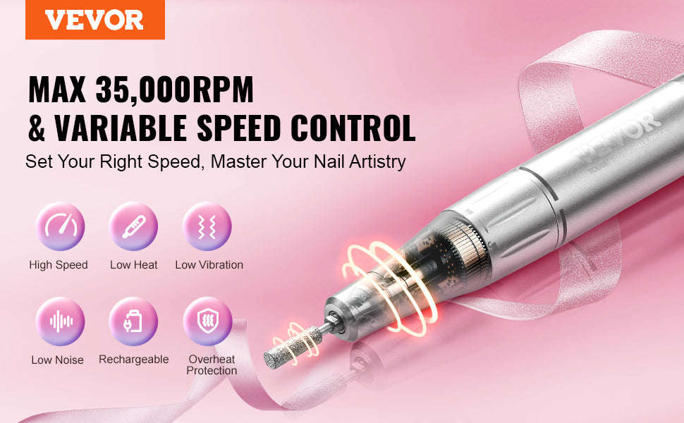 Electric Rechargeable Nail Drill 35000RPM Portable Cordless Nail File Machine-40k / Canada