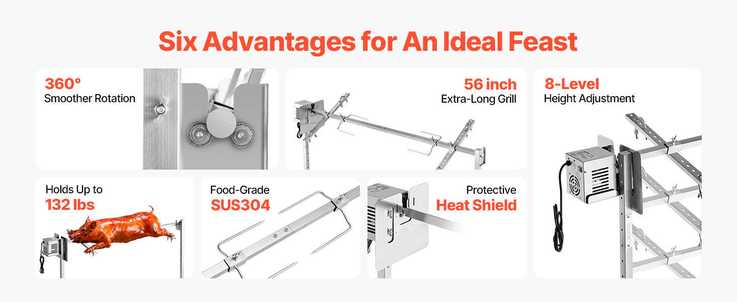 Electric Rotisserie Grill Kit Stainless Steel Automatic Grilling Kit-56inch / france