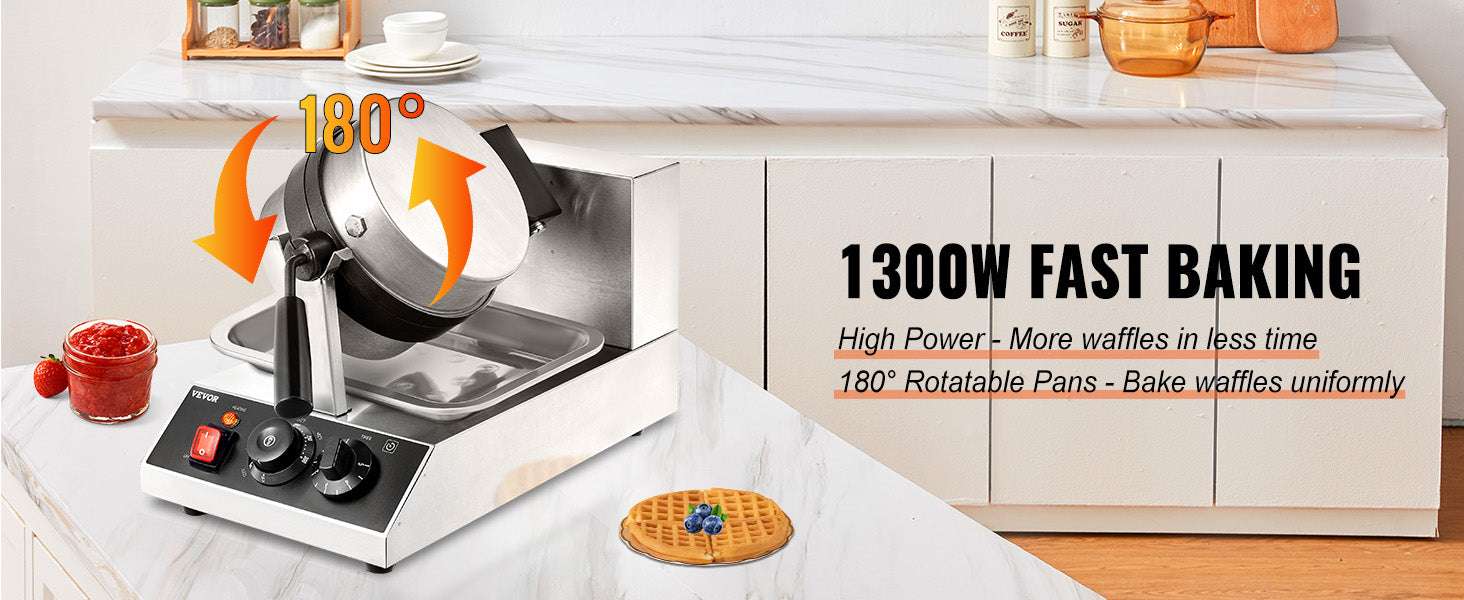 Electric Round Waffle Maker 1300W Non-Stick Stainless Steel Iron-United States