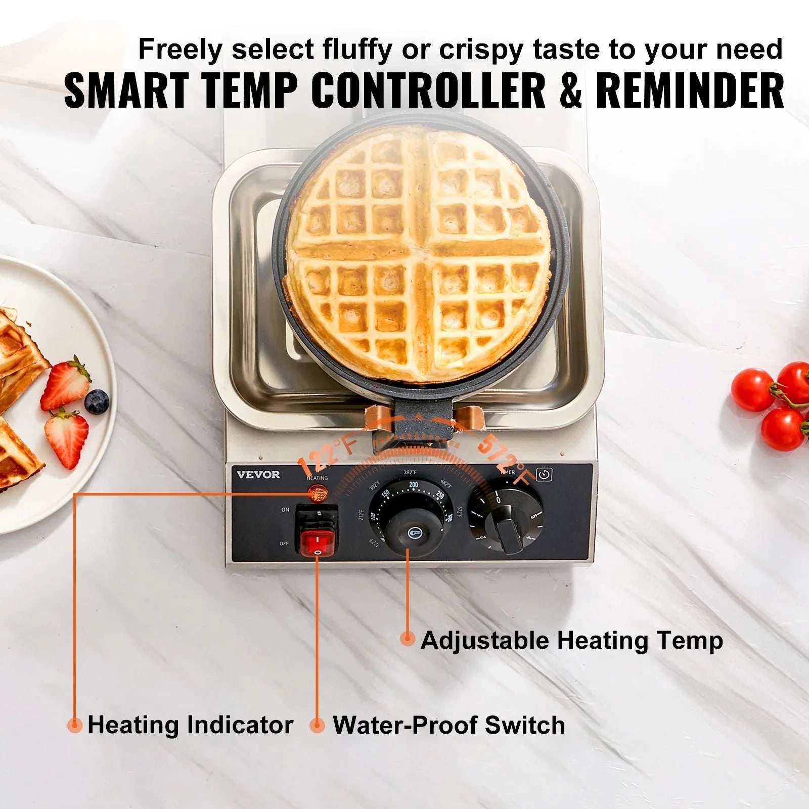 Electric Round Waffle Maker 1300W Non-Stick Stainless Steel Iron-United States