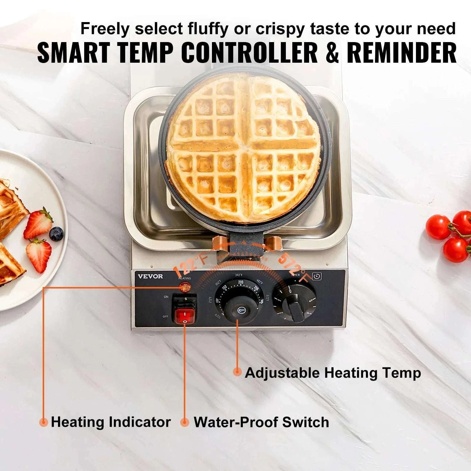 Electric Round Waffle Maker 1300W Non-Stick Stainless Steel Iron-United States