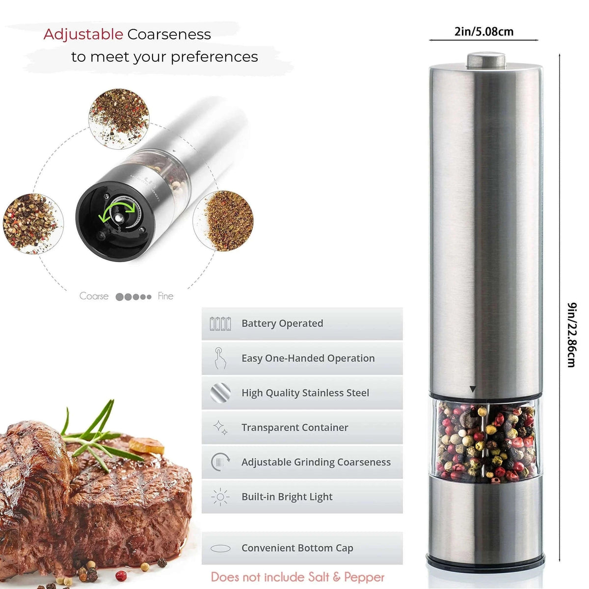 Electric Salt & Pepper Grinder Set with LED Light-2pcs