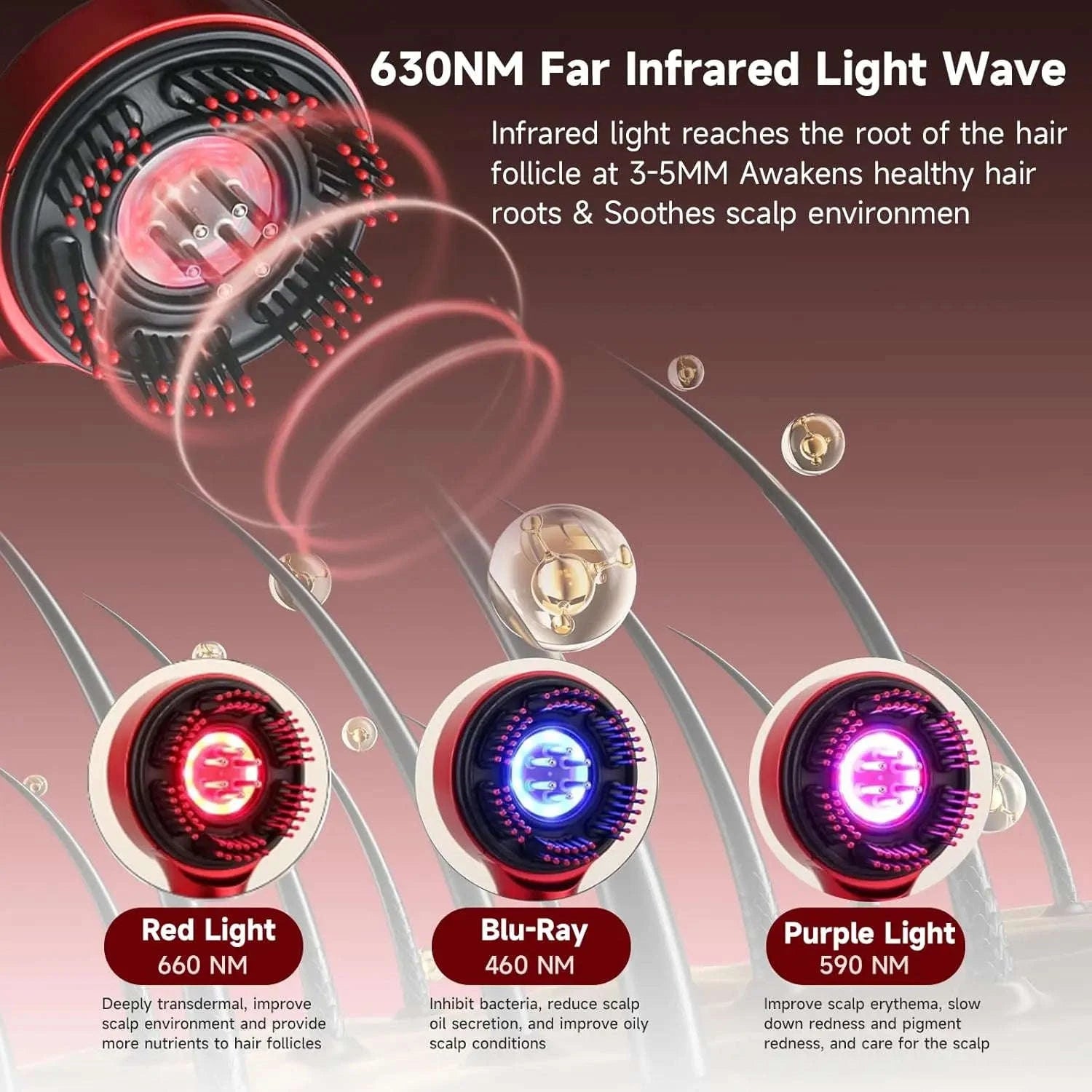 Electric Scalp Massage Comb with Oil Applicator & 5 Speed Modes-Red / United States