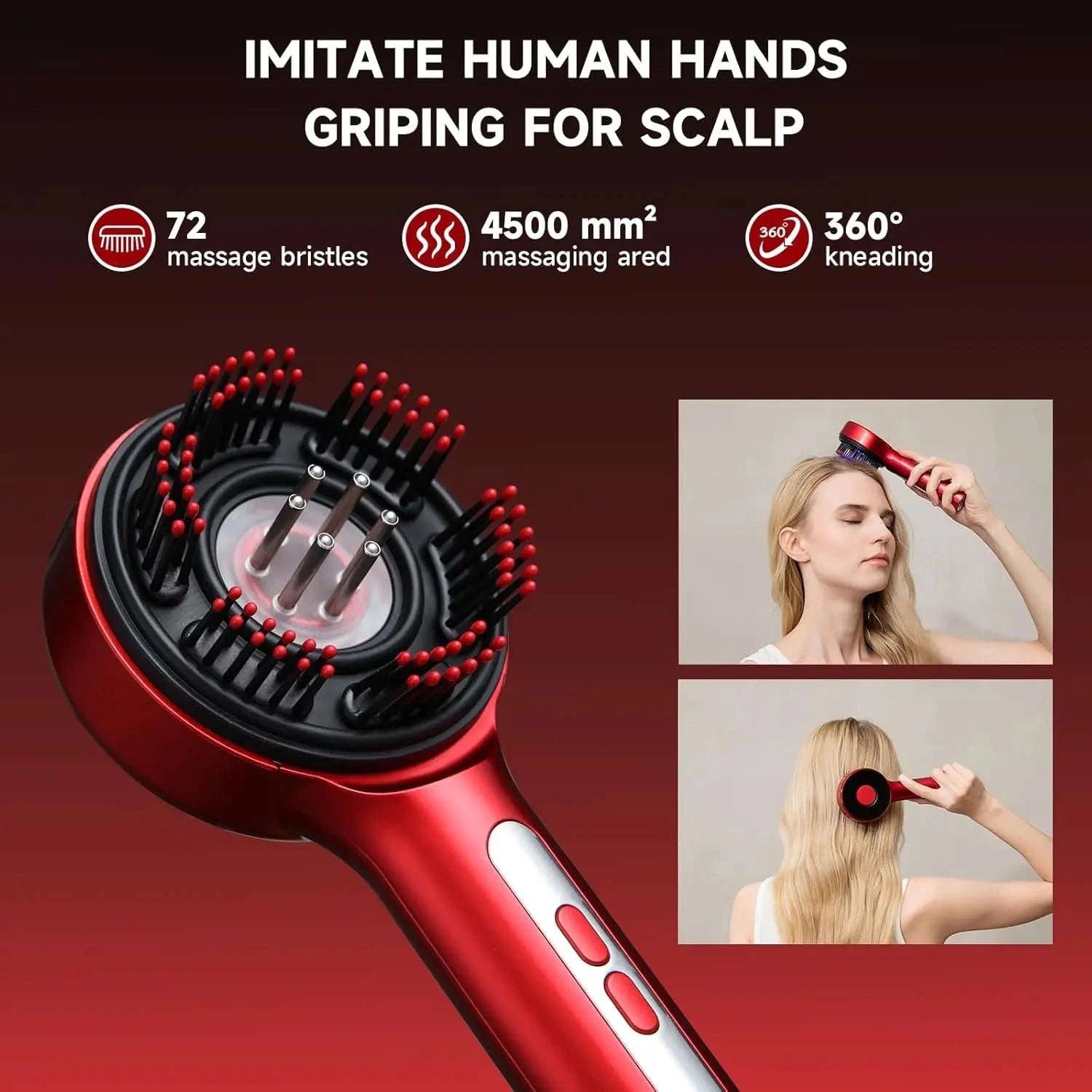 Electric Scalp Massage Comb with Oil Applicator & 5 Speed Modes-Red / United States