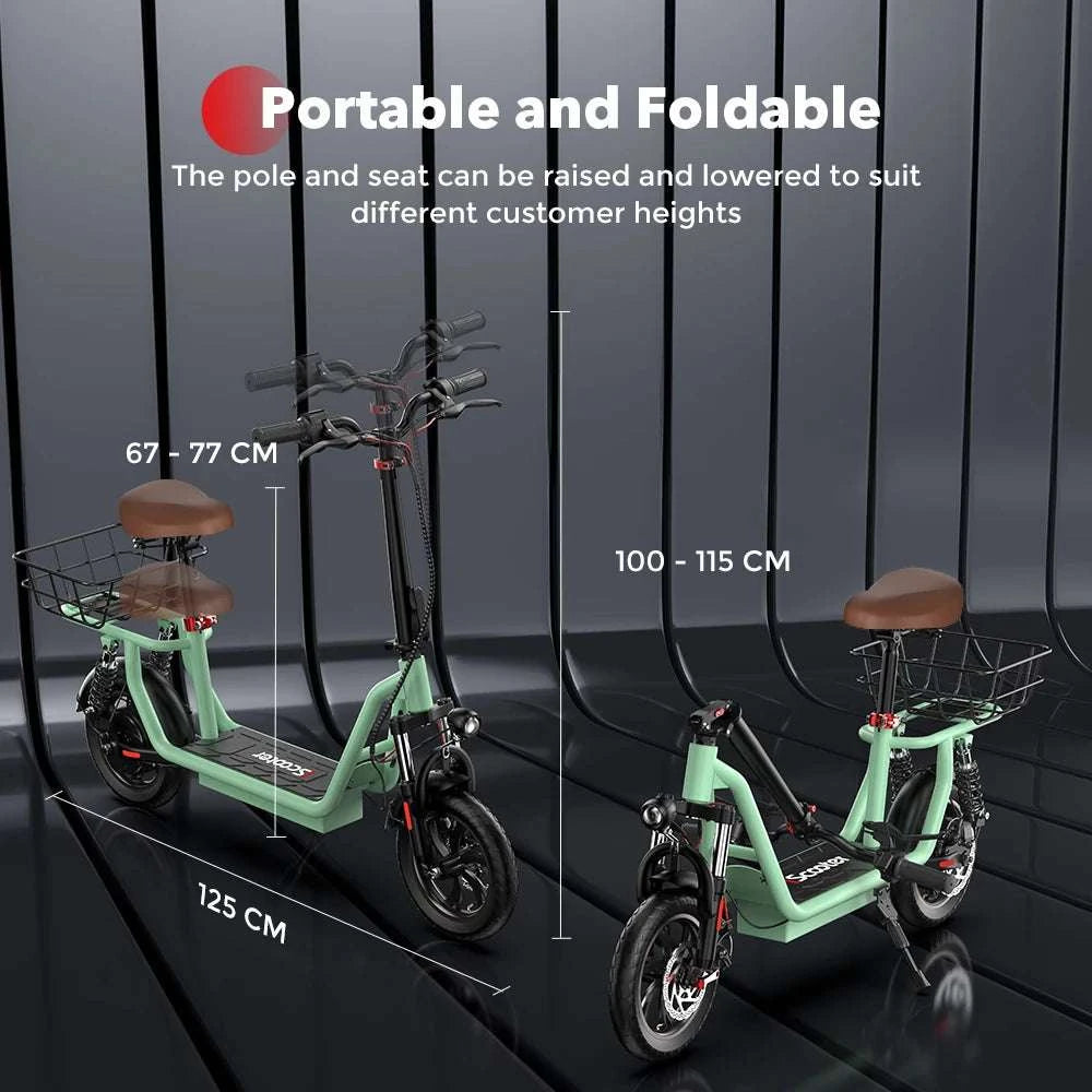 Electric Scooter with Seat 500W Motor 35KM Range 12" Tires-green / france