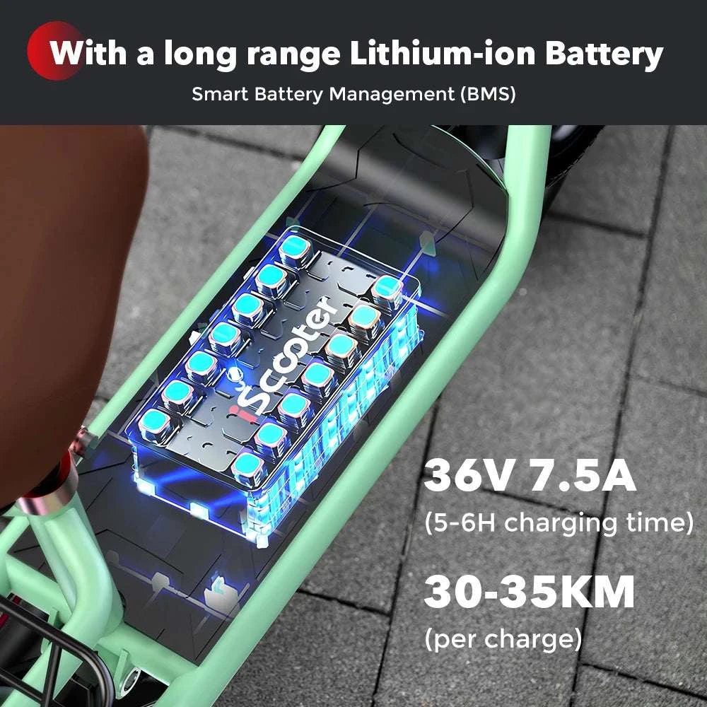 Electric Scooter with Seat 500W Motor 35KM Range 12" Tires-green / france