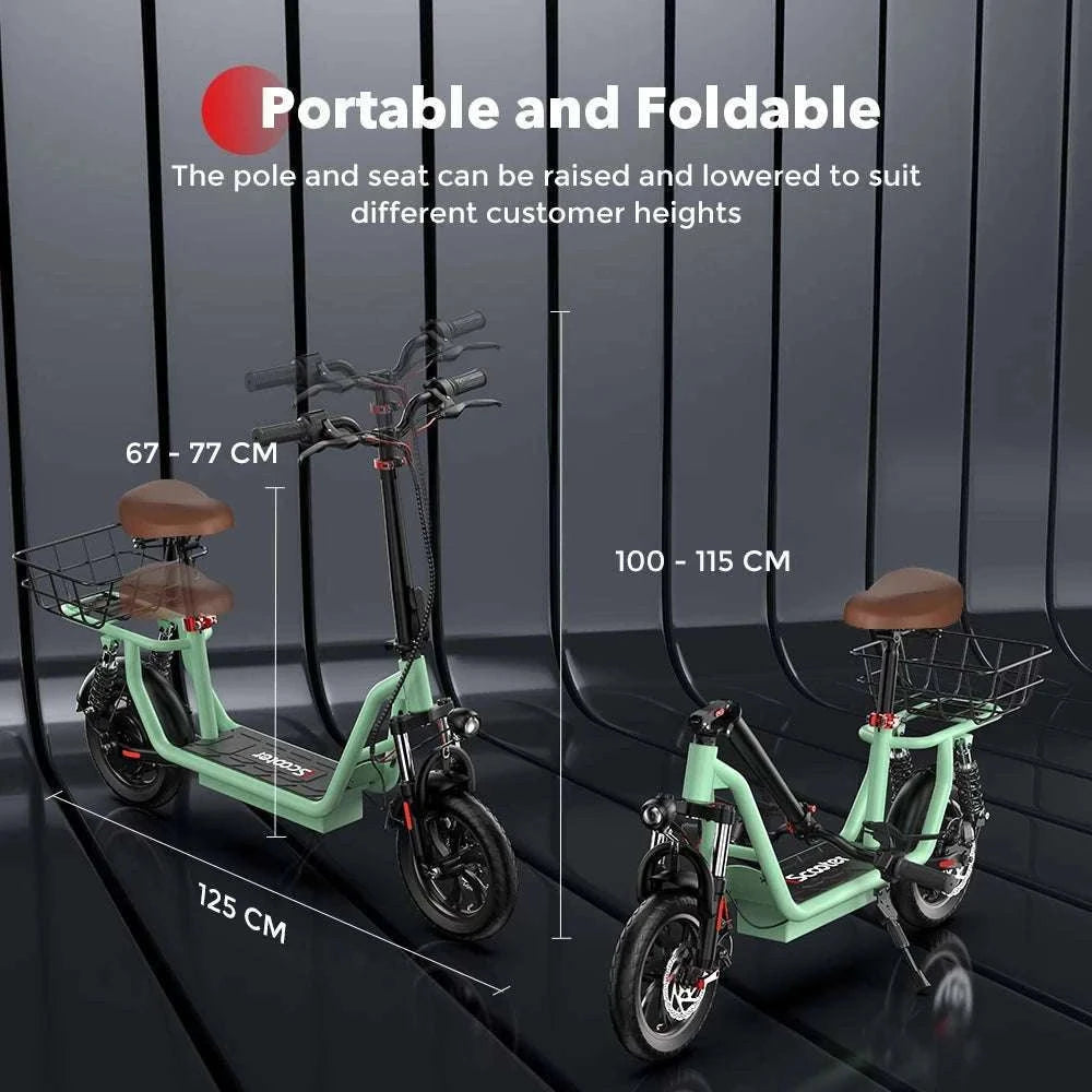 Electric Scooter with Seat 500W Motor 35KM Range 12" Tires-green / france