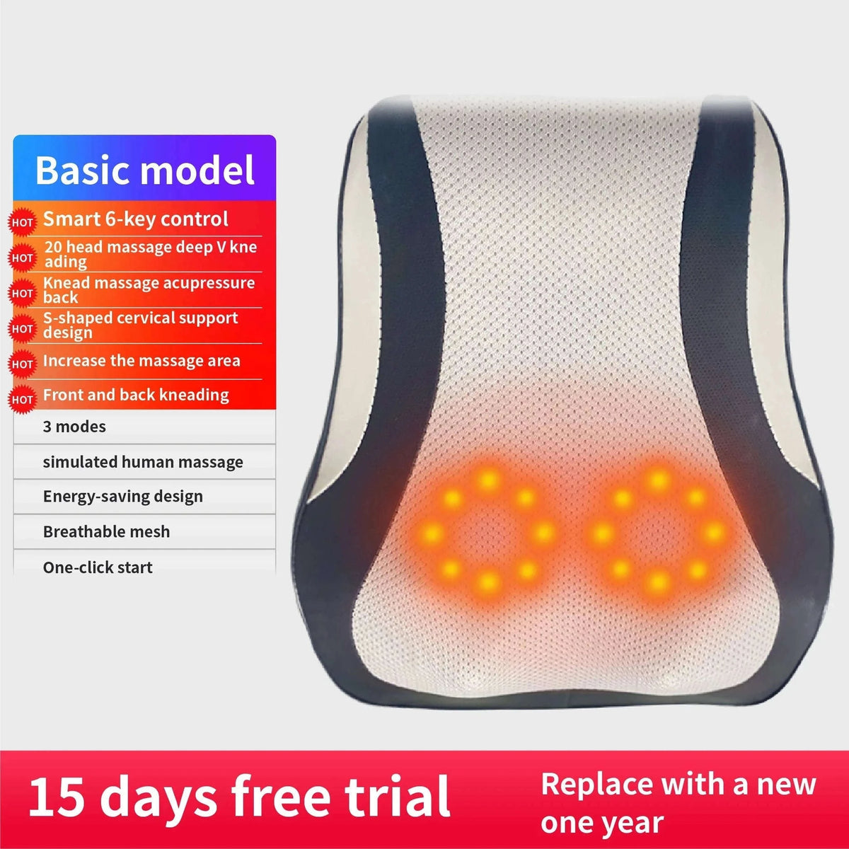 Electric Shiatsu Massage Pillow for Neck, Back and Shoulders-Ordinary model / EU Plug