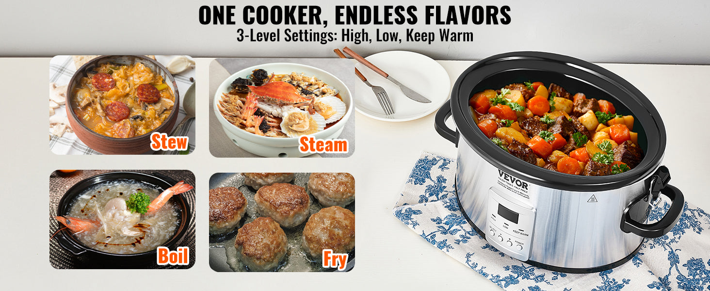 8QT Digital Slow Cooker with Ceramic Pot & Locking Lid