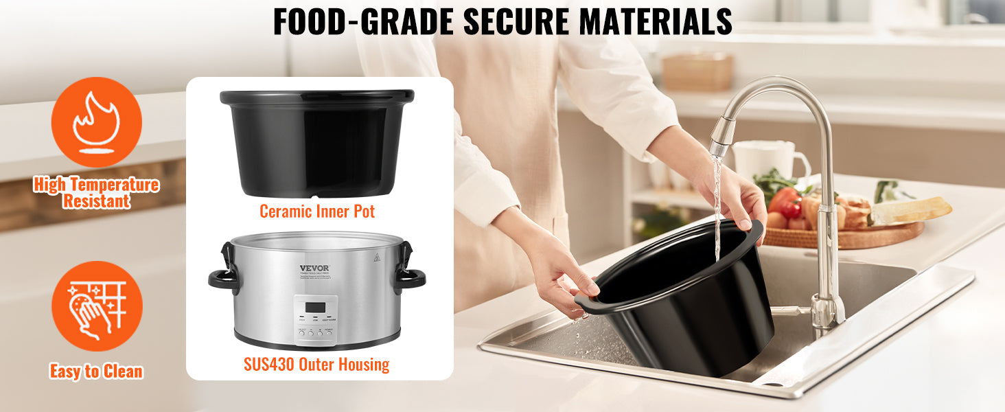 8QT Digital Slow Cooker with Ceramic Pot & Locking Lid