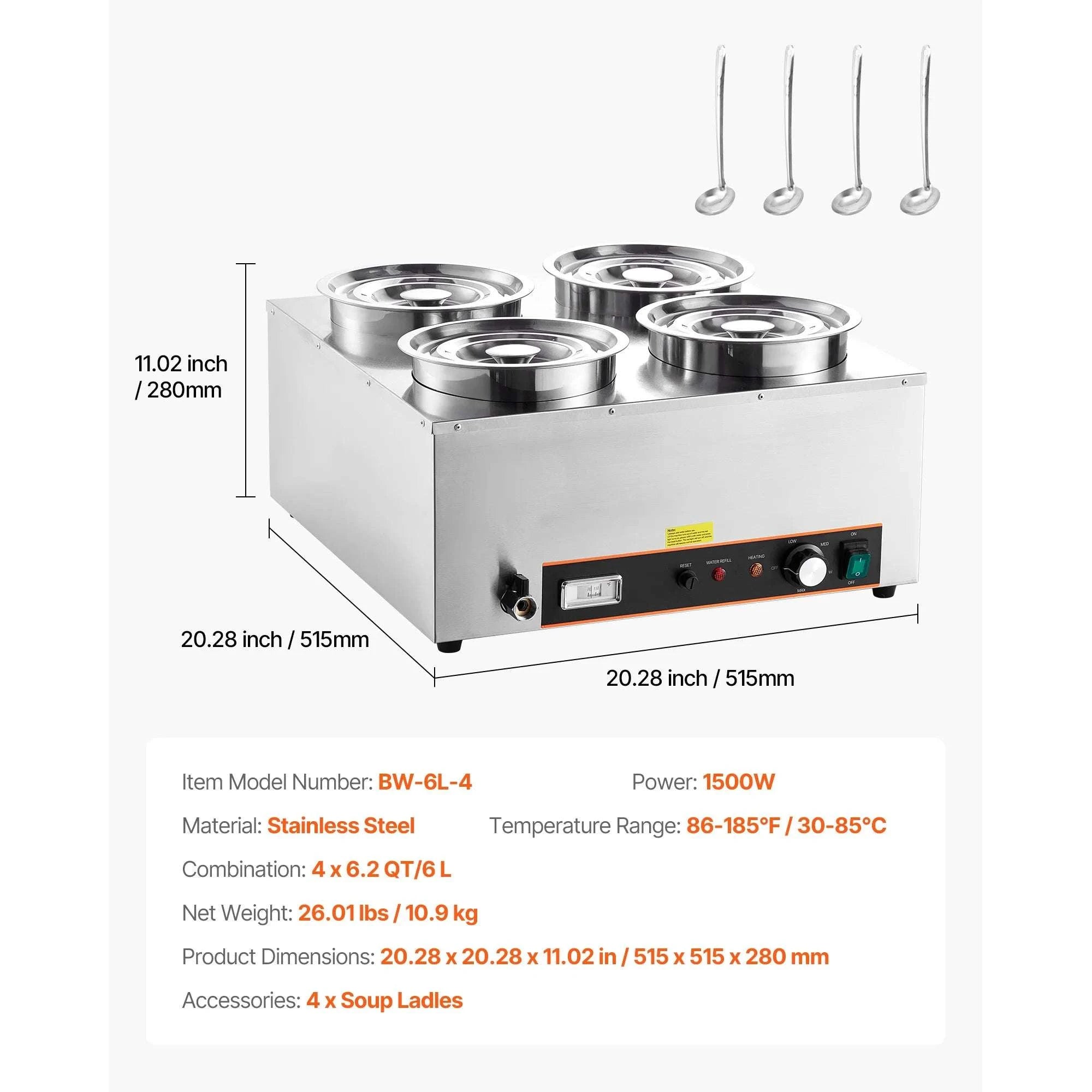 Electric Soup Warmer Dual 6.34QT Pots with Adjustable Heat 1200W-2x6L 1200W / United States
