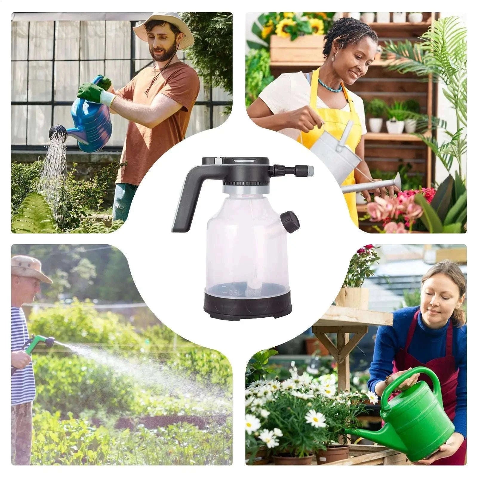 Electric Spray Bottle 3L Cordless Automatic Plant Mister with Adjustable Nozzles-Black
