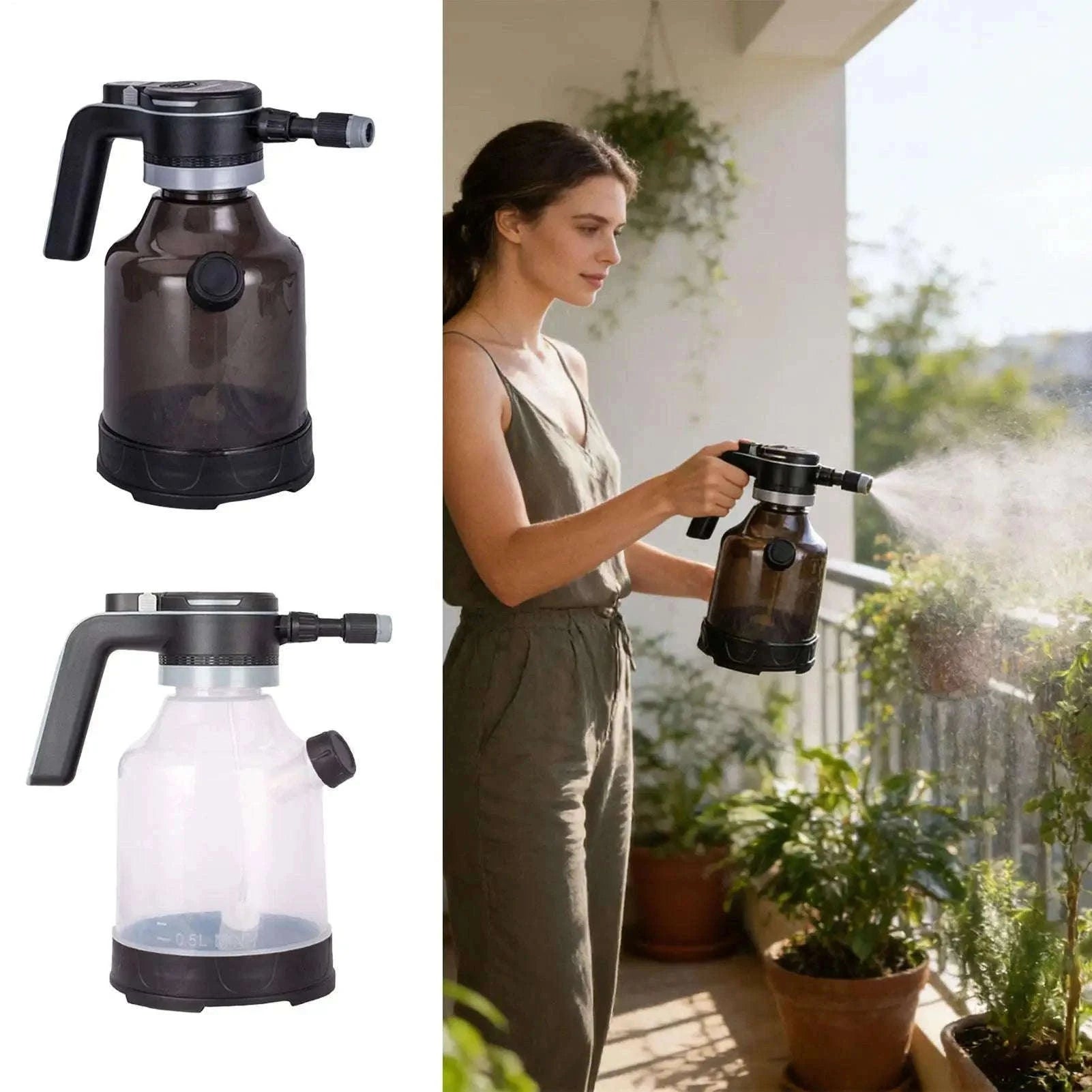 Electric Spray Bottle 3L Cordless Automatic Plant Mister with Adjustable Nozzles-Black