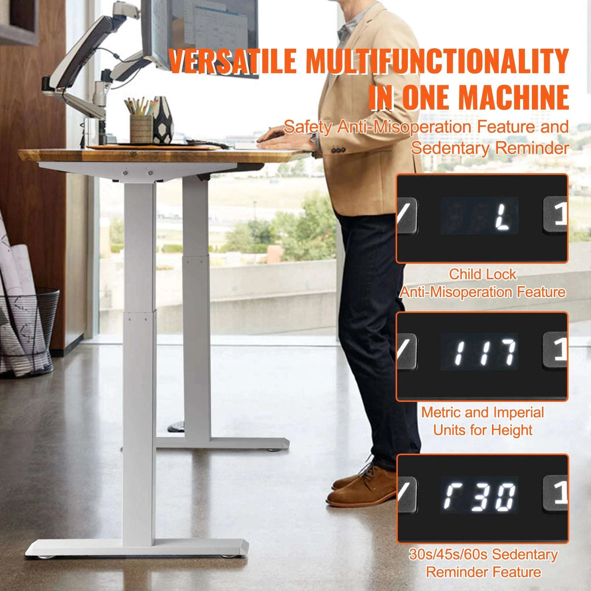 Electric Standing Desk Frame Adjustable Black White-Dual 70to120cm white / france