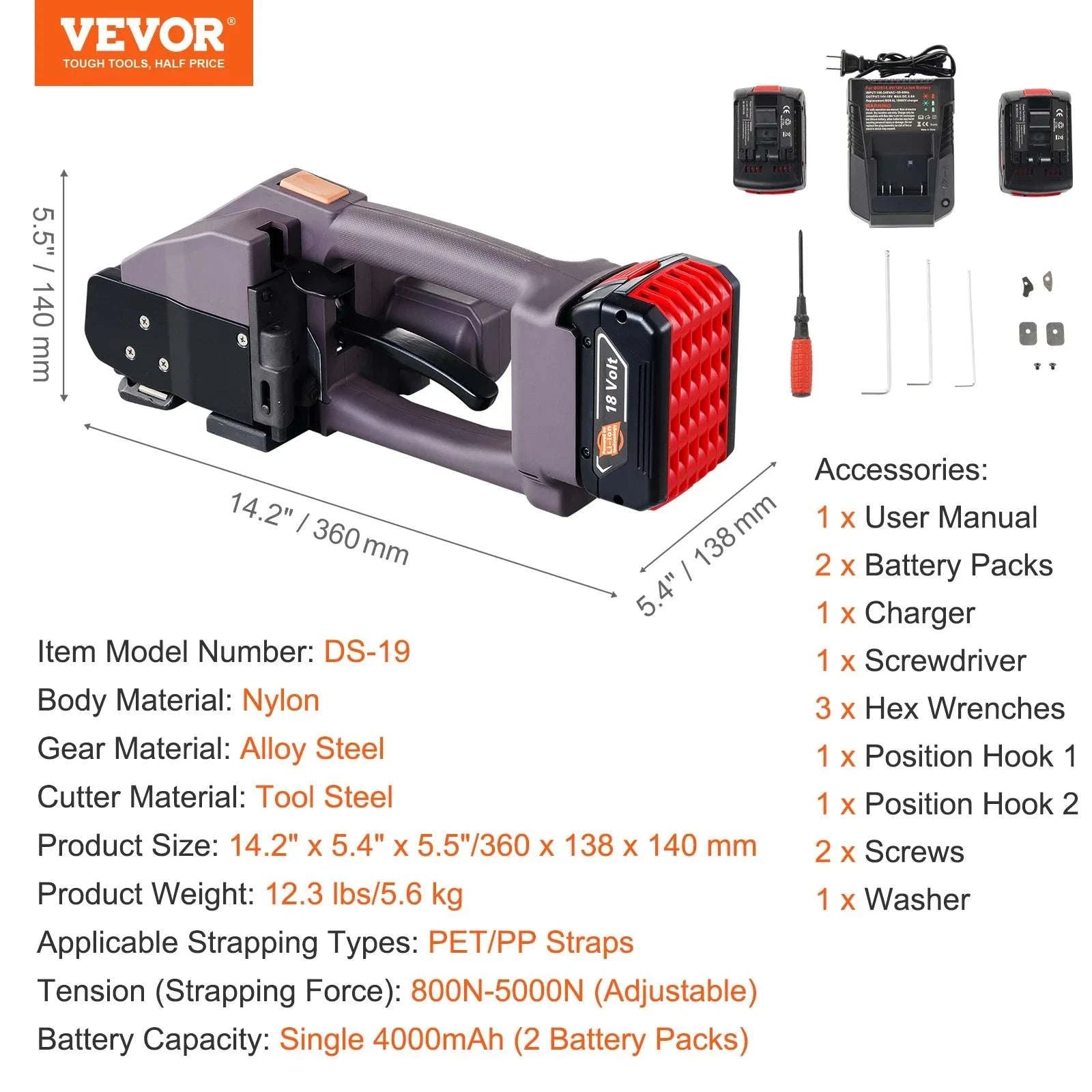 Electric Strapping Machine for PP/PET Bands with Dual Batteries-brown / United States