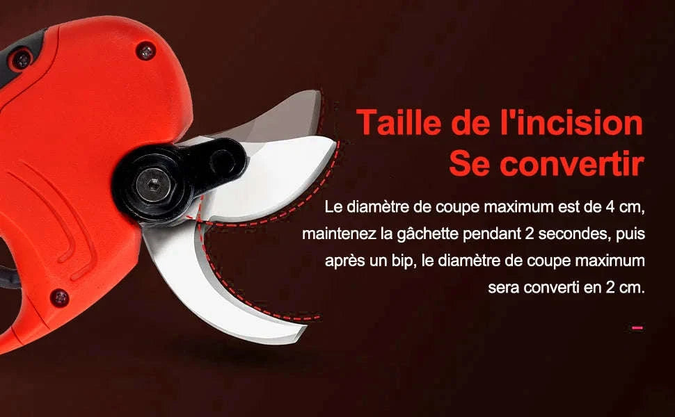 Electric Thread Secateur with 40mm Cutting Capacity and Dual Batteries-Red / two batteries / france