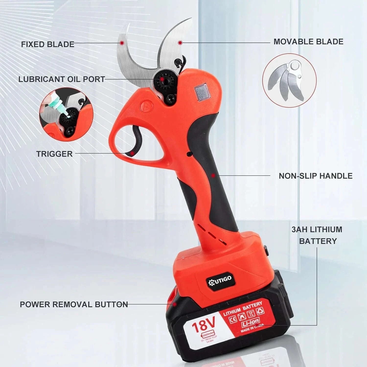 Electric Thread Secateur with 40mm Cutting Capacity and Dual Batteries-Red / two batteries / france