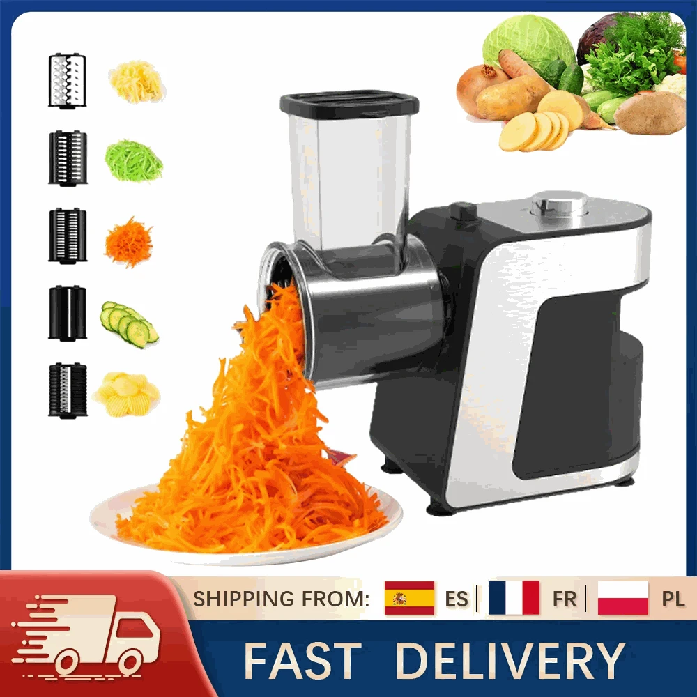 Electric Vegetable Cutter 500W with 5 Blades One-Button Slicer-Silver / france / EU