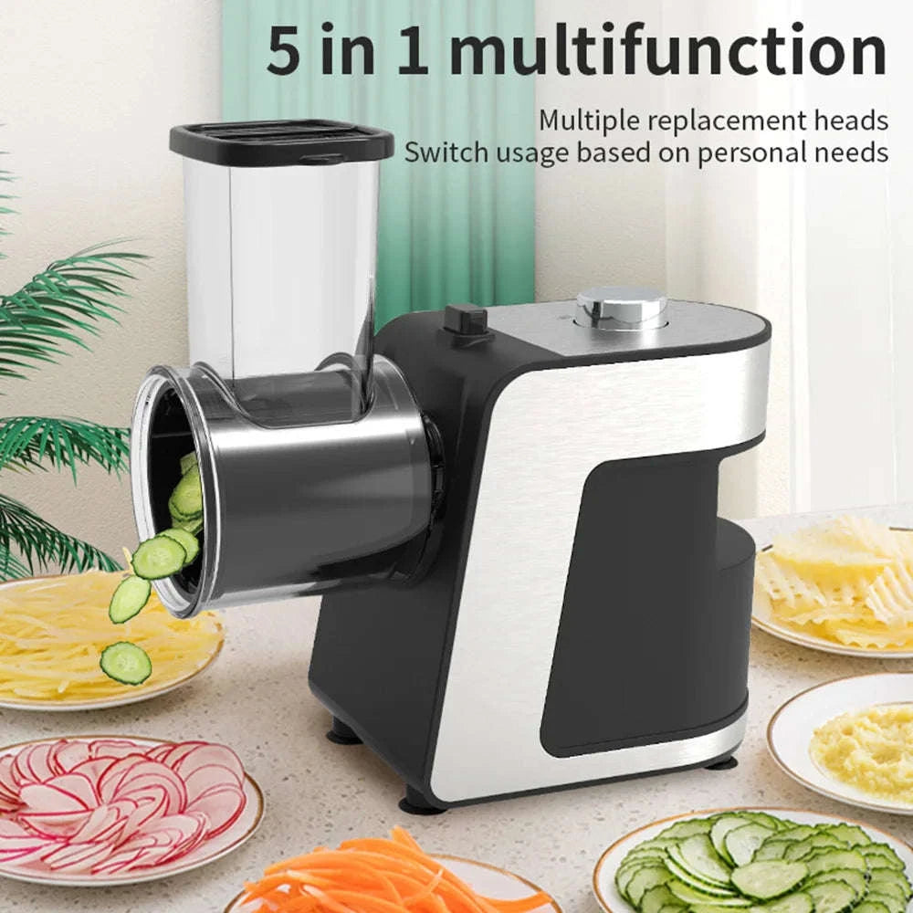 Electric Vegetable Cutter 500W with 5 Blades One-Button Slicer-Silver / france / EU