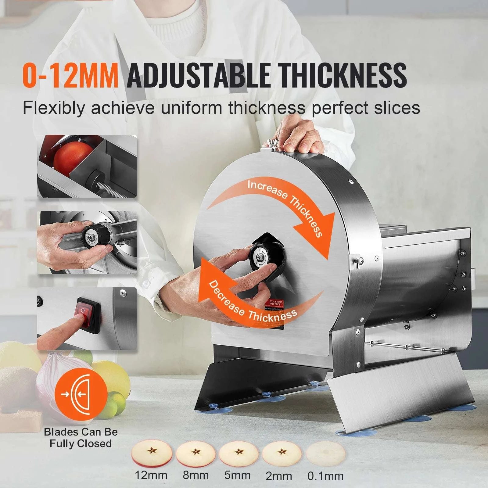 Electric Vegetable Slicer 0–12mm Adjustable Stainless Steel Cutter-
