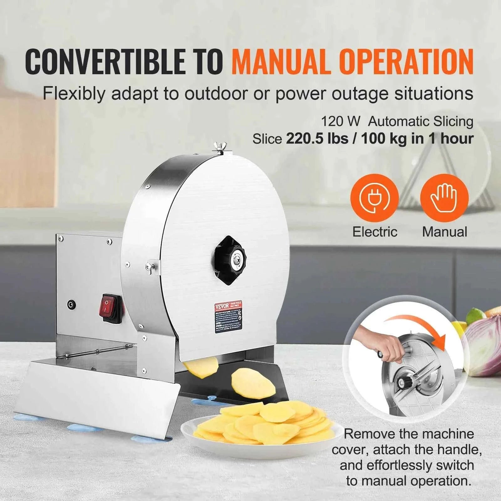 Electric Vegetable Slicer Adjustable Thickness Stainless Steel Food Cutter-250W / Poland
