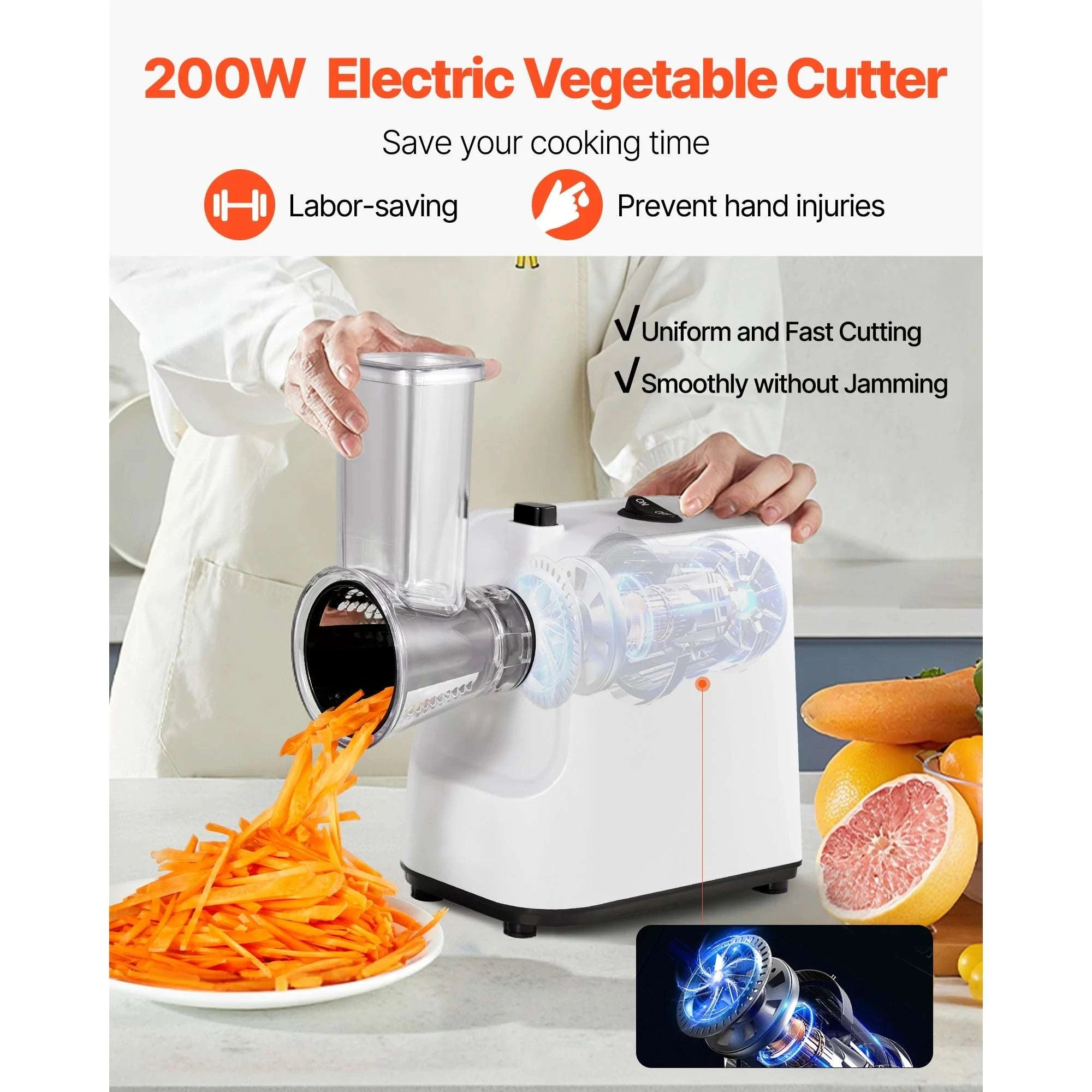 Electric Vegetable Slicer & Cheese Grater 200W 5-in-1 Cutter-white / United States