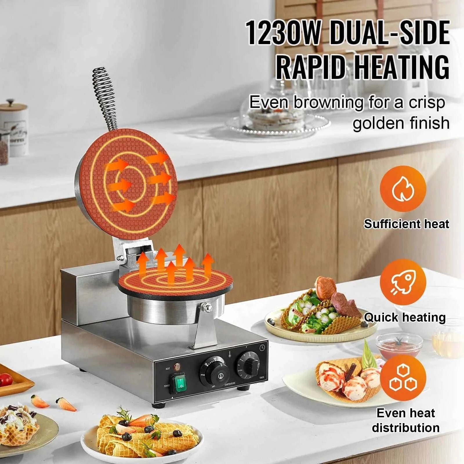 Electric Waffle Cone Maker with Temperature and Time Control-spain
