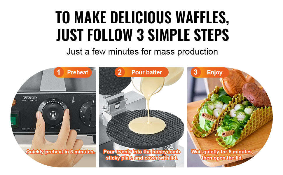 Electric Waffle Cone Maker with Temperature and Time Control-spain