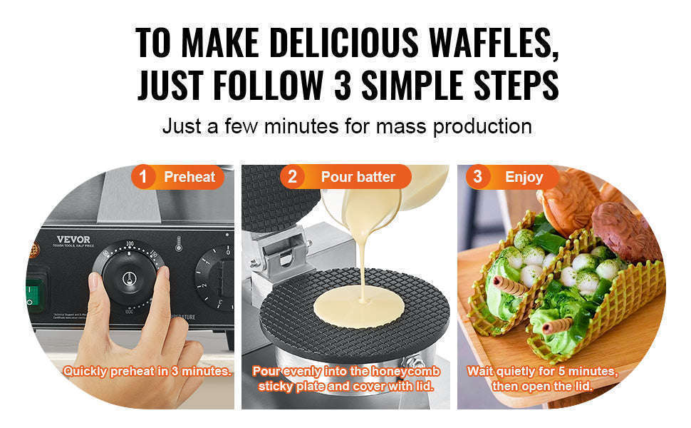 Electric Waffle Cone Maker with Temperature and Time Control-spain