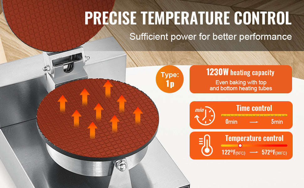 Electric Waffle Cone Maker with Temperature and Time Control-spain
