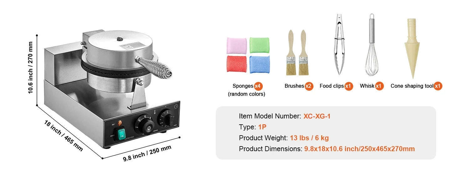 Electric Waffle Cone Maker with Temperature and Time Control-spain