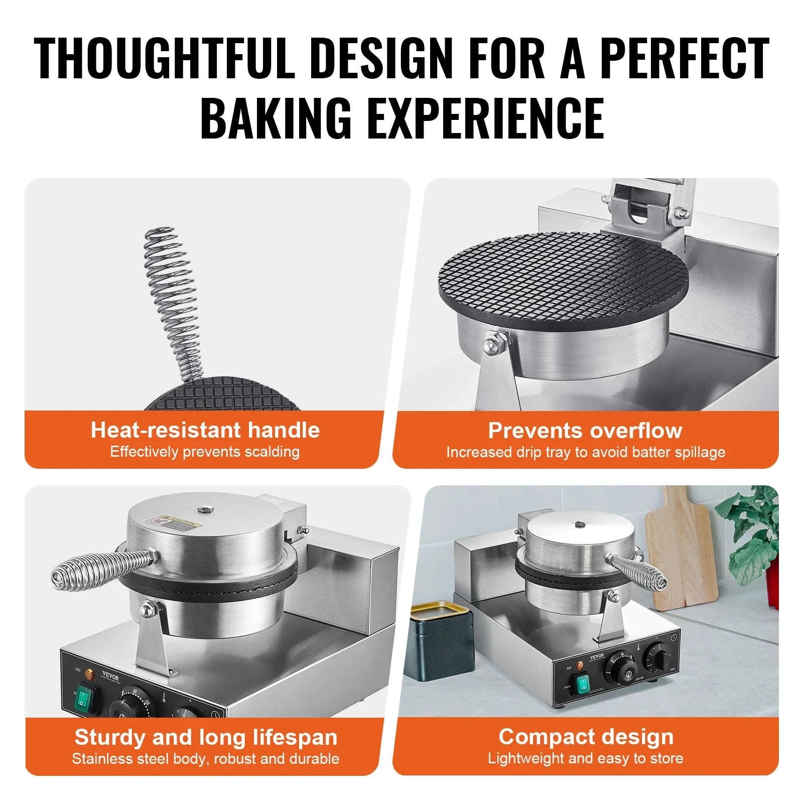 Electric Waffle Cone Maker with Temperature and Time Control-spain