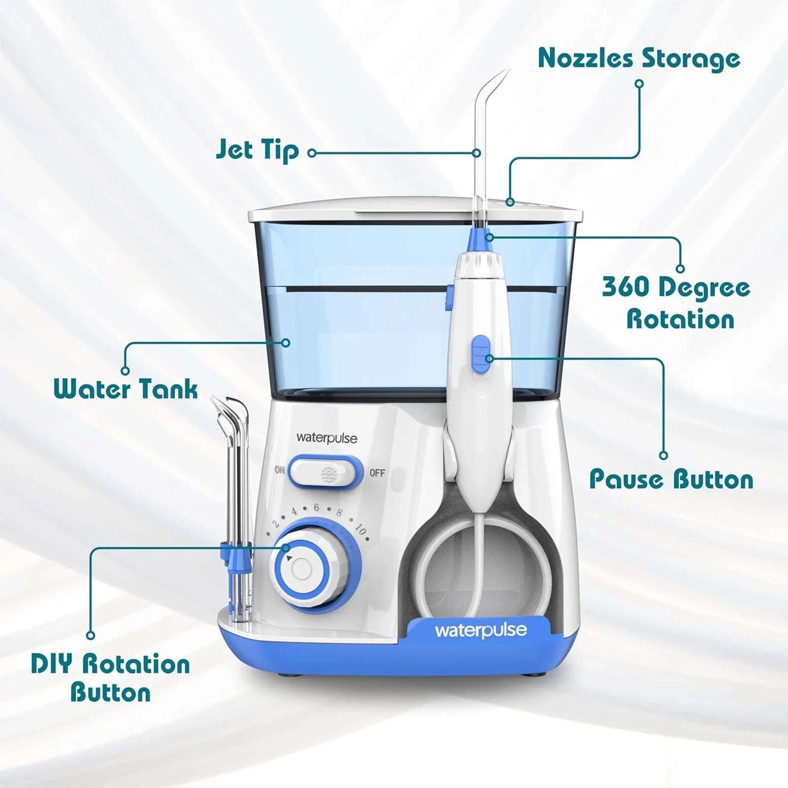 Electric Water Flosser Oral Irrigator with 5 Tips and Large 800ml Tank-EU