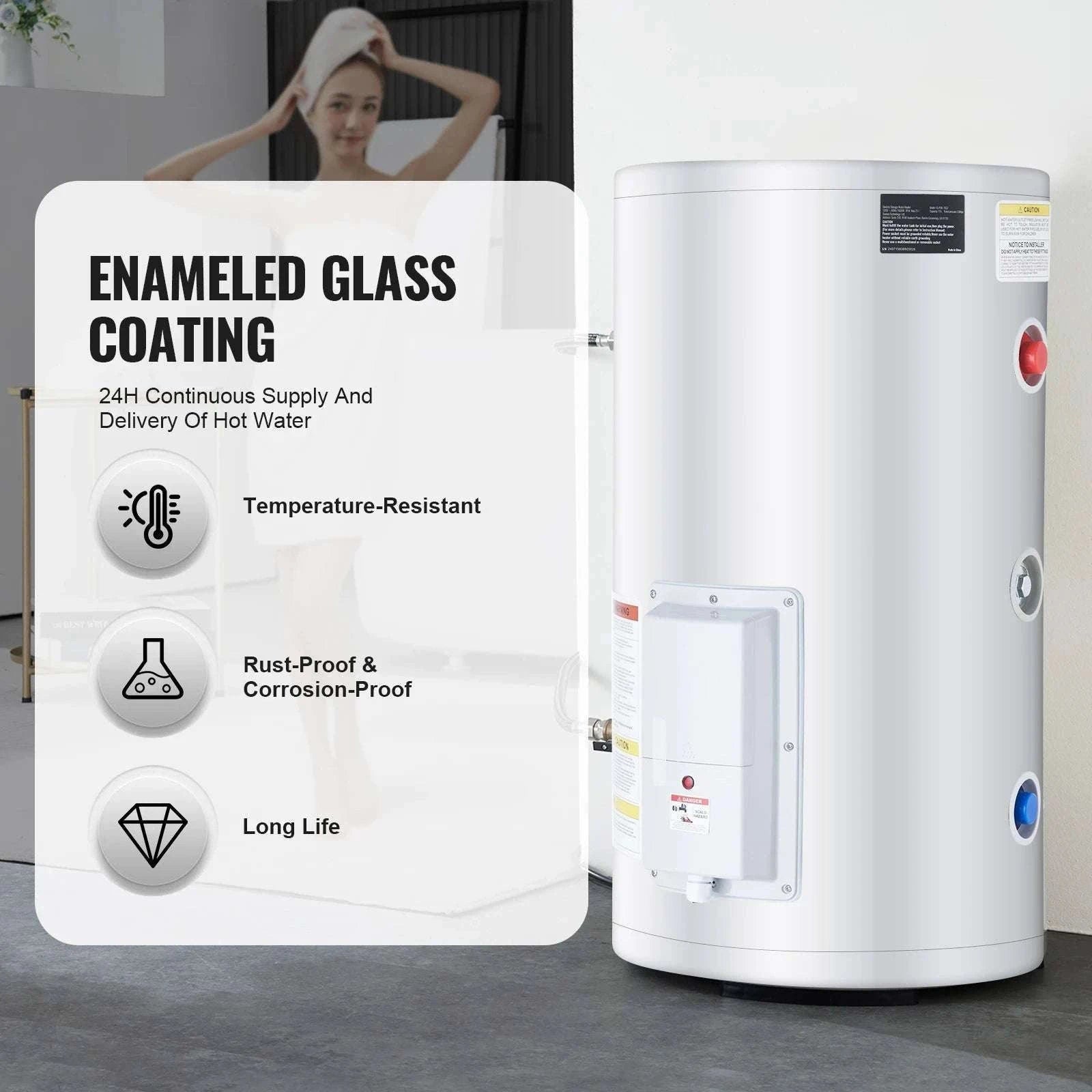 Electric Water Heater 70L Tank with LED Display & Temp Control-70L / United States