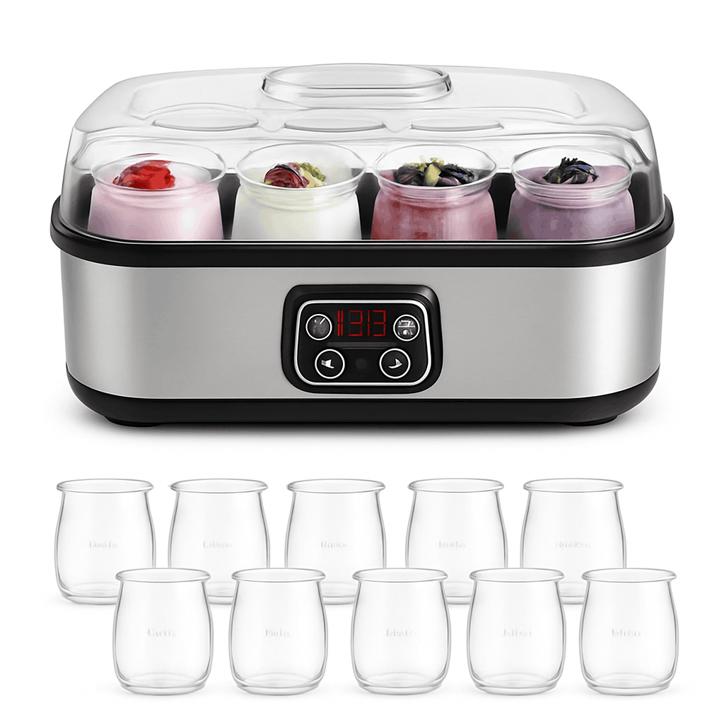 Electric Yogurt Maker Machine, 8 Jars Stainless Steel Yogurt Fermenter with 5 FREE Gifts: Bottle Opener, Egg Separator, Dish Sponge, Cleaning Cloth, Jam Spreader-United States