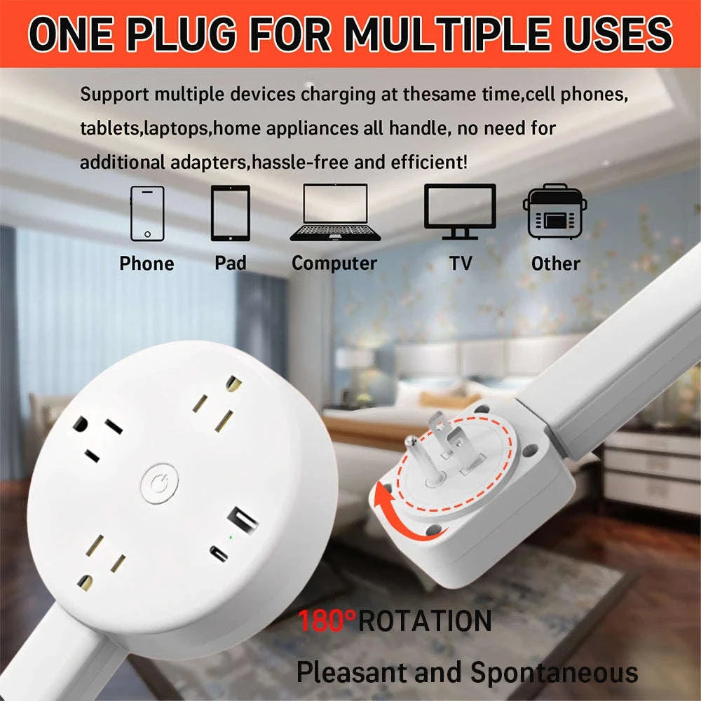 Electrical Outlet Extender Stick with 2 AC Outlets and USB-A/USB-C Ports-Square-CYB001 / US / United States