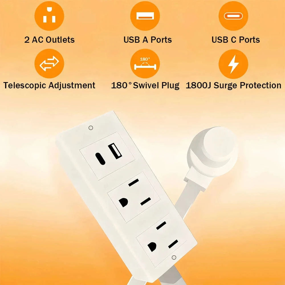 Electrical Outlet Extender Stick with 2 AC Outlets and USB-A/USB-C Ports-Square-CYB001 / US / United States
