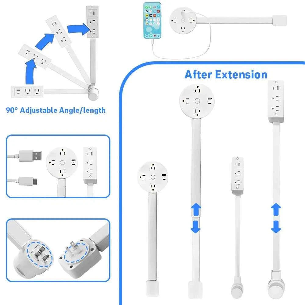 Electrical Outlet Extender Stick with 2 AC Outlets and USB-A/USB-C Ports-Square-CYB001 / US / United States