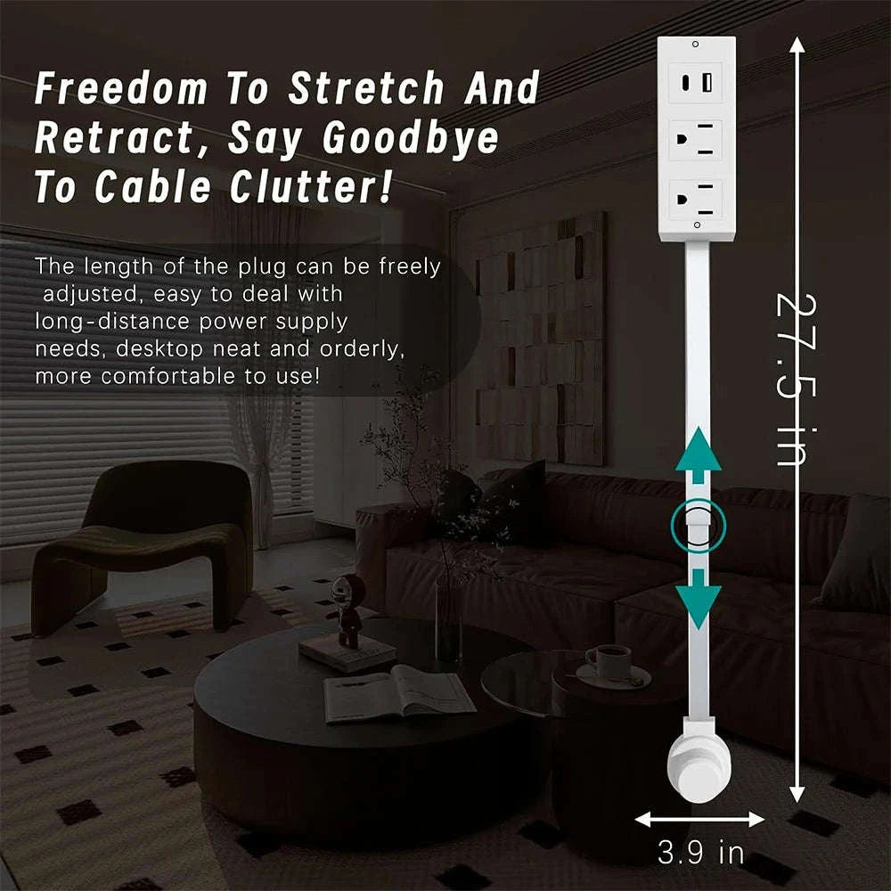 Electrical Outlet Extender Stick with 2 AC Outlets and USB-A/USB-C Ports-Square-CYB001 / US / United States