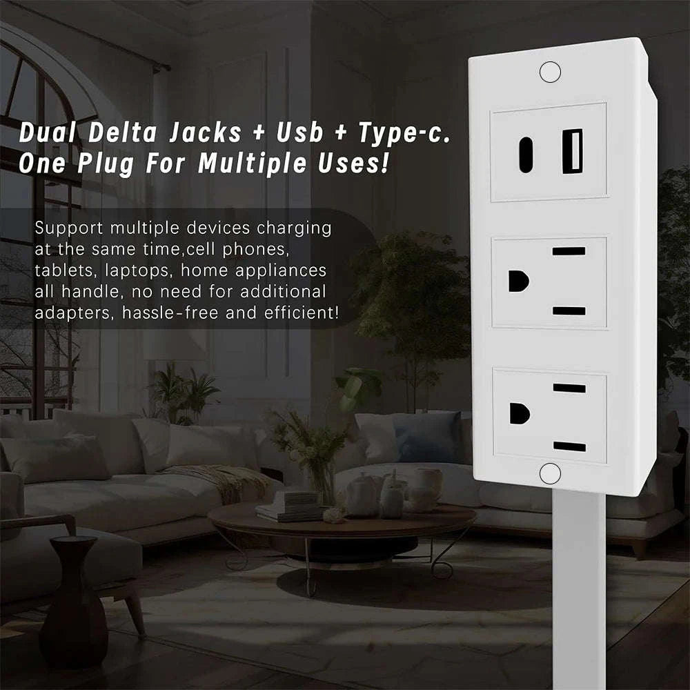 Electrical Outlet Extender Stick with 2 AC Outlets and USB-A/USB-C Ports-Square-CYB001 / US / United States