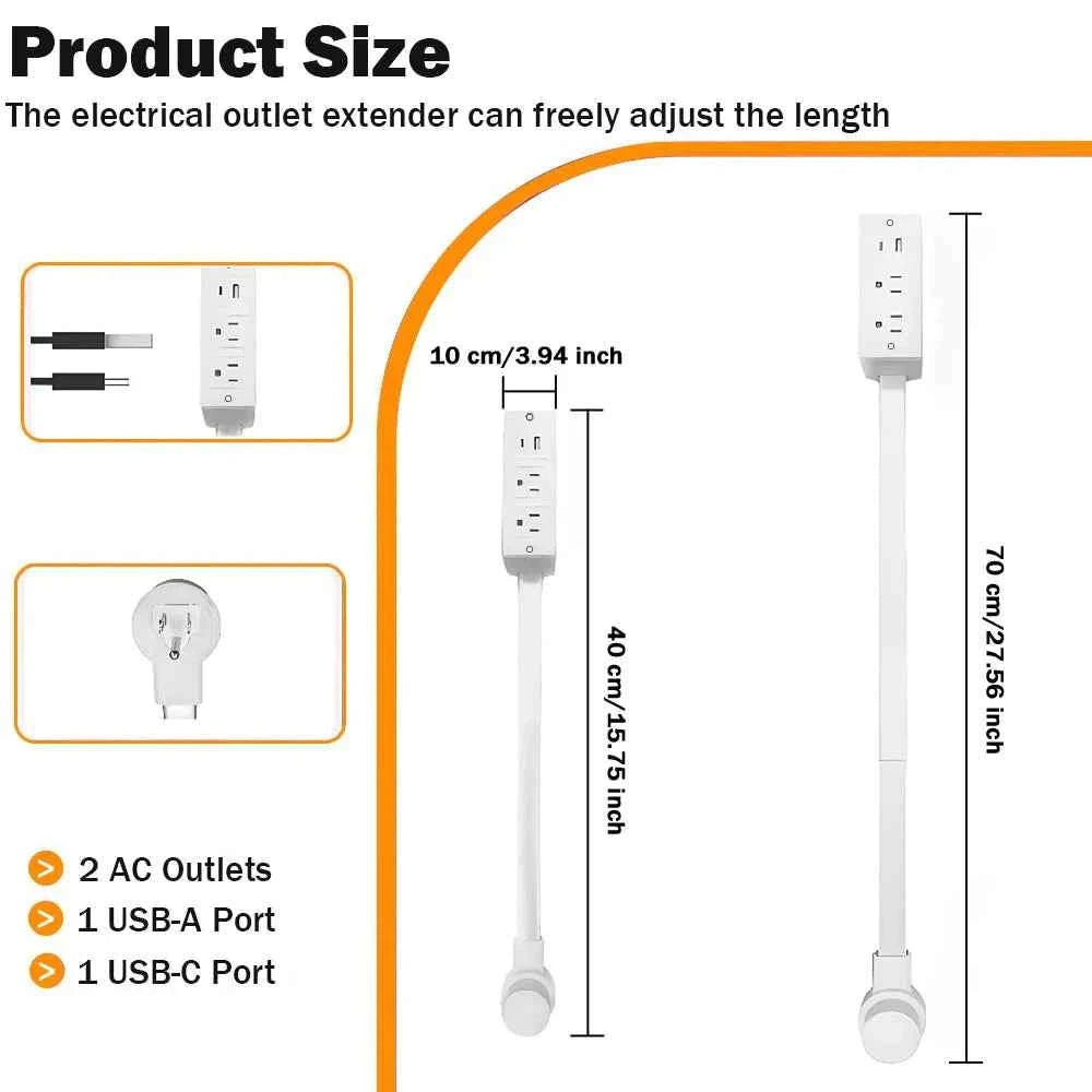 Electrical Outlet Extender Stick with 2 AC Outlets and USB-A/USB-C Ports-Square-CYB001 / US / United States