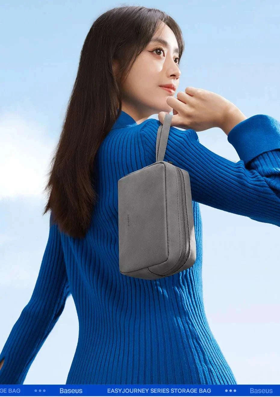 Electronics Organizer Bag with Zipper for Cables Chargers & Gadgets-Dark Gray / PU Leather