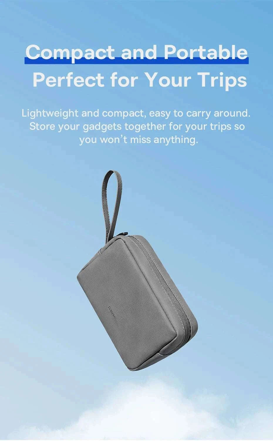 Electronics Organizer Bag with Zipper for Cables Chargers & Gadgets-Dark Gray / PU Leather