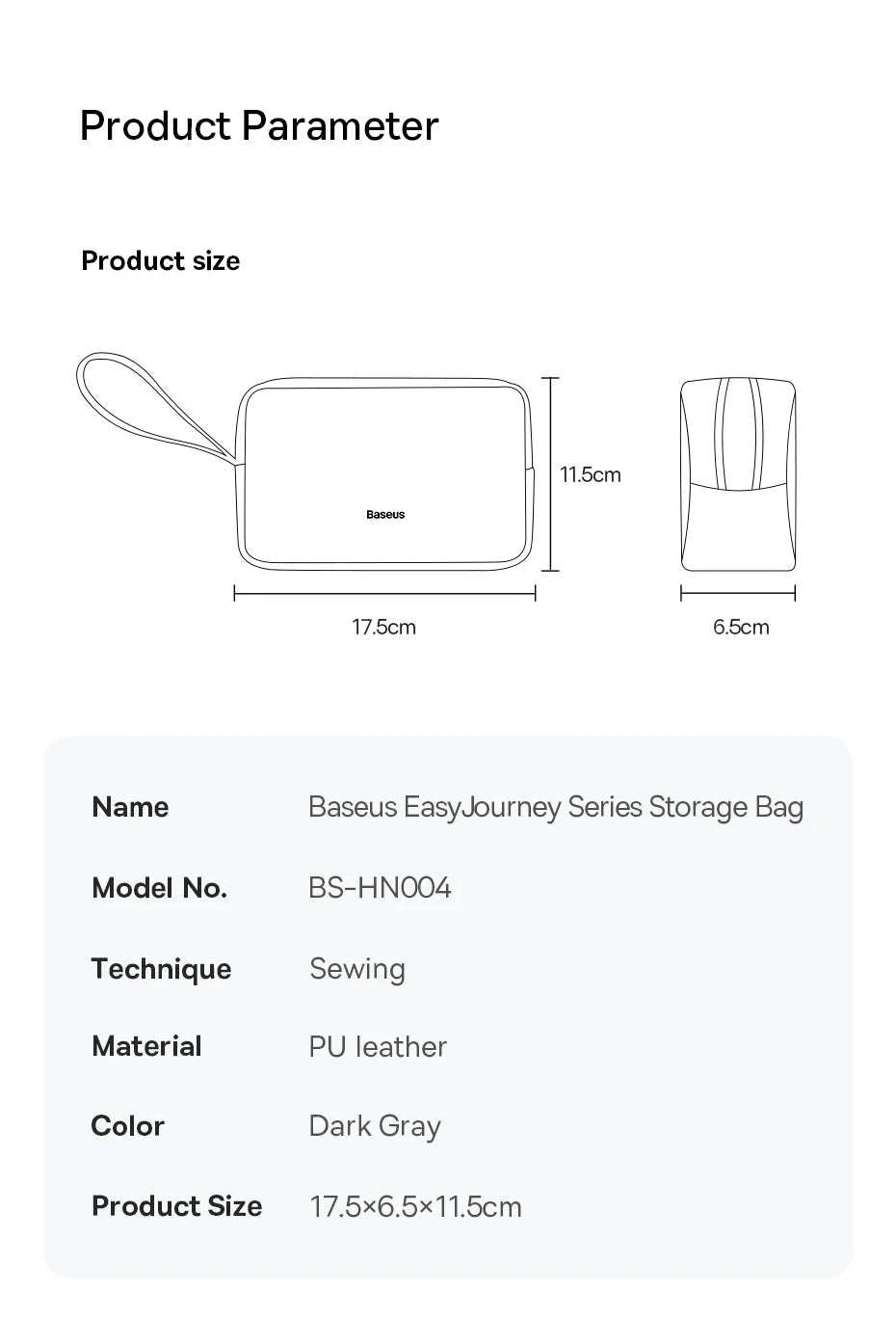 Electronics Organizer Bag with Zipper for Cables Chargers & Gadgets-Dark Gray / PU Leather