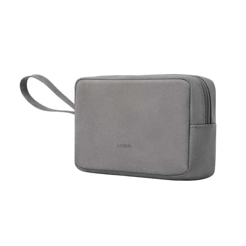 Electronics Organizer Bag with Zipper for Cables Chargers & Gadgets-Dark Gray / PU Leather