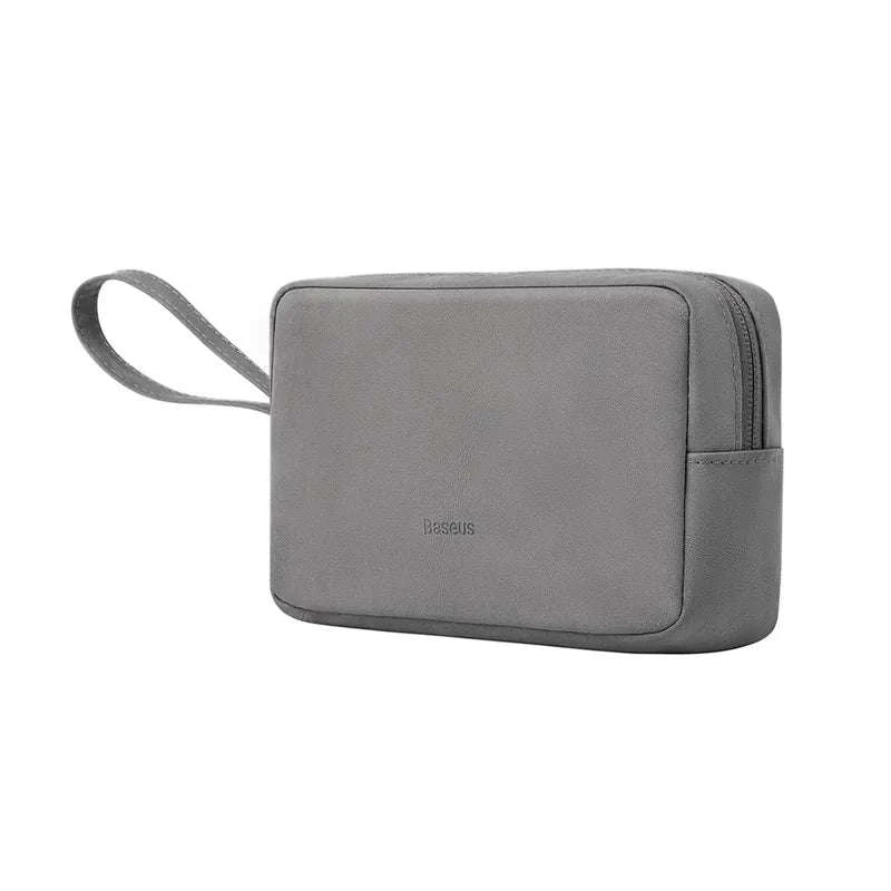 Electronics Organizer Bag with Zipper for Cables Chargers & Gadgets-Dark Gray / PU Leather