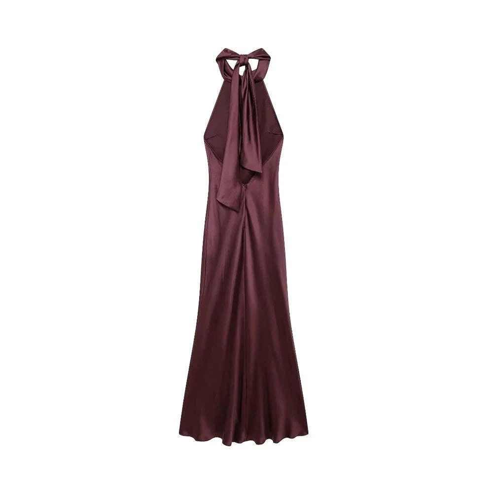 Elegant Backless Satin Halter Dress-as picture / XS