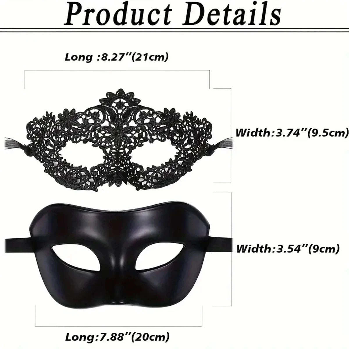 Elegant Black Lace Masquerade Mask Set for Couples-Womens style