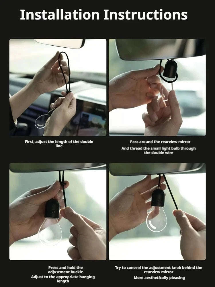 Elegant Bulb Light Car Pendant Mirror Hanging Soft Glow LED Ambient Light Decoration-Option A