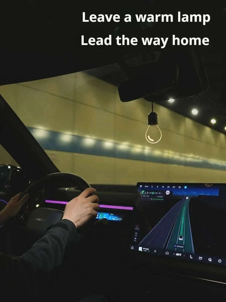 Elegant Bulb Light Car Pendant Mirror Hanging Soft Glow LED Ambient Light Decoration-Option A